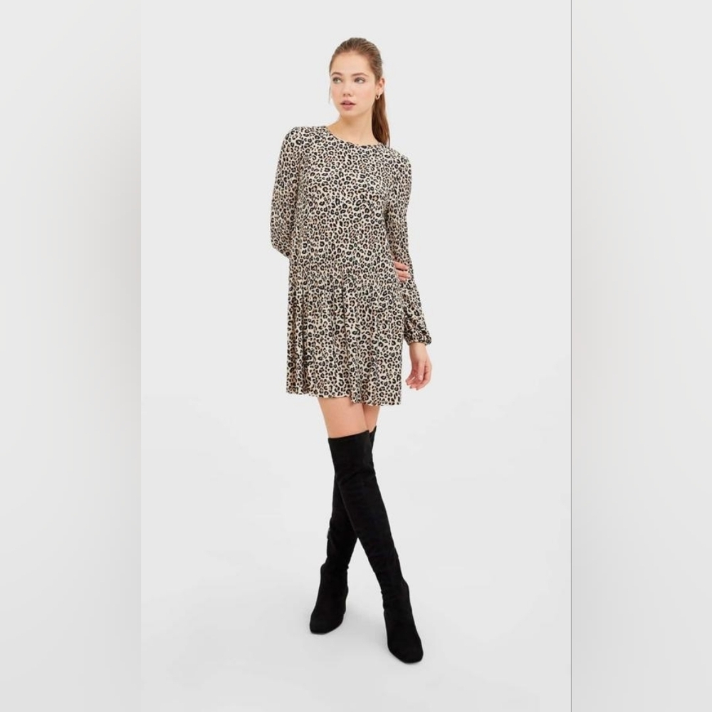 ZARA Mobwife Cheetah Leopard Print Long Sleeve Fall Autumn Winter Dress (#221)